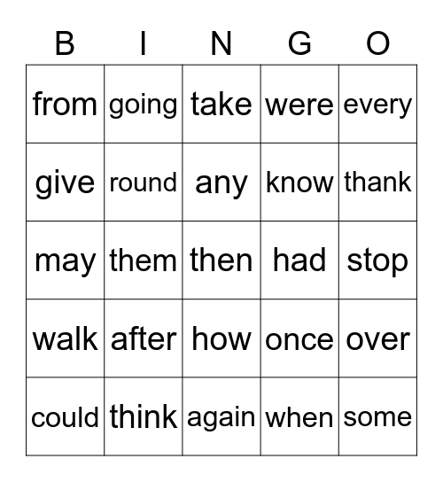 FIRST GRADE SIGHT WORDS Bingo Card