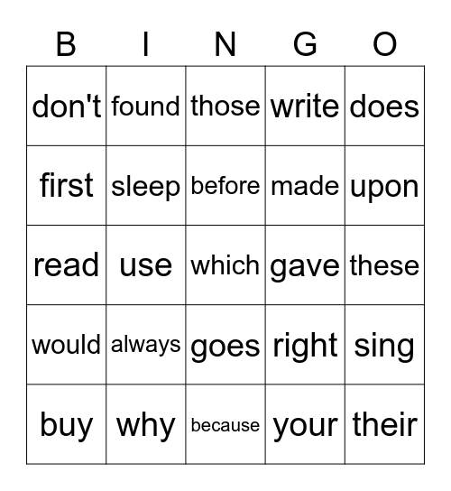 Second Grade Sight Words Bingo Card