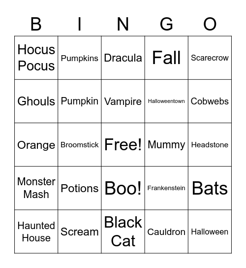 Halloween Bingo Card