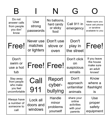 Safe@Home Bingo Card