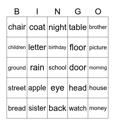 FOURTH GRADE SIGHT WORD Bingo Card