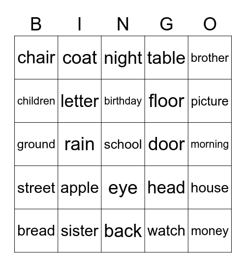 FOURTH GRADE SIGHT WORD Bingo Card