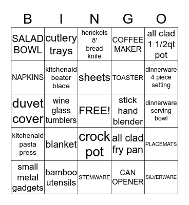 SHOWER GIFT Bingo Card