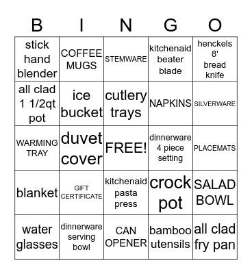 SHOWER GIFT Bingo Card
