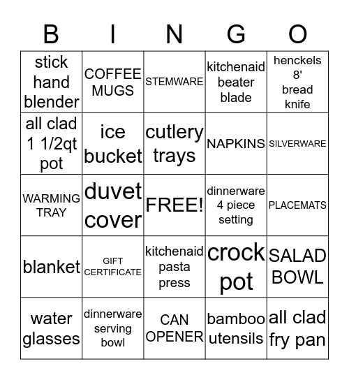 SHOWER GIFT Bingo Card