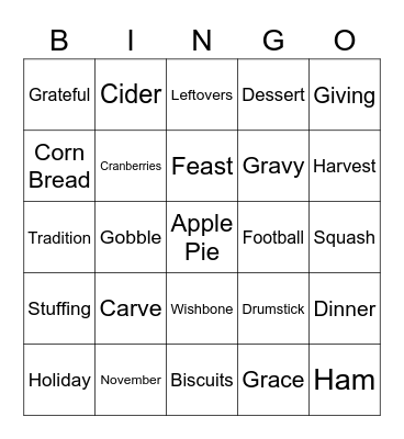 Thanksgiving BINGO Card