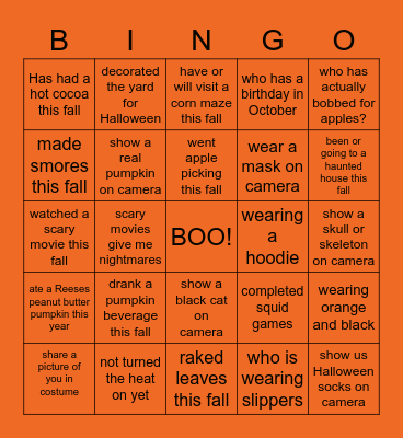 Virtual Halloween Bingo Card