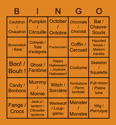 Halloween Bingo / Bingo d'Halloween Bingo Card