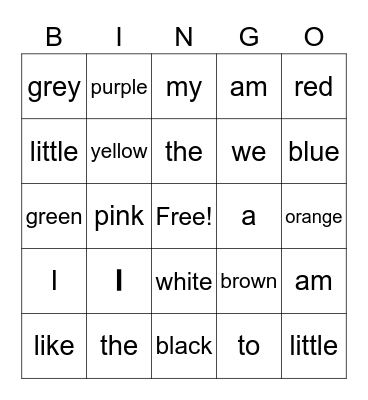 Sight Words Bingo Card