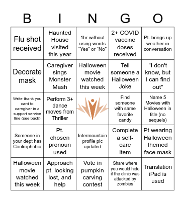 Halloween BINGO- Patient Contact Bingo Card