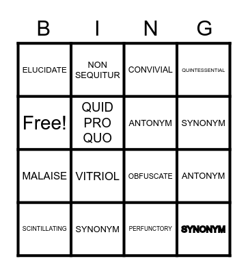 Word of the Day Bingo 1st 10 Bingo Card