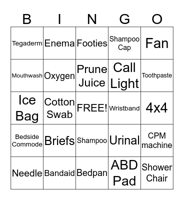 NURSES'S WEEK - BEDPAN BINGO! Bingo Card