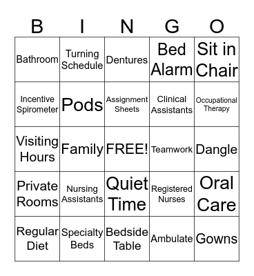 NURSE'S WEEK - BEDPAN BINGO! Bingo Card