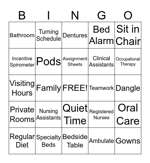 NURSE'S WEEK - BEDPAN BINGO! Bingo Card