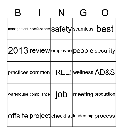 Buzz Word Bingo Card