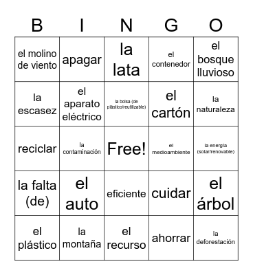 mundo sano Bingo Card