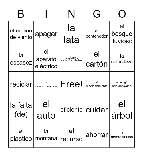 mundo sano Bingo Card