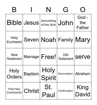 RCIA Class Bingo Card