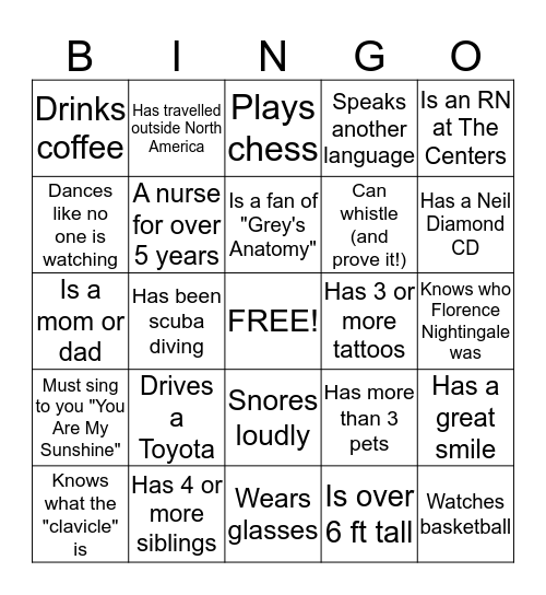 Nurses Week Bingo Card