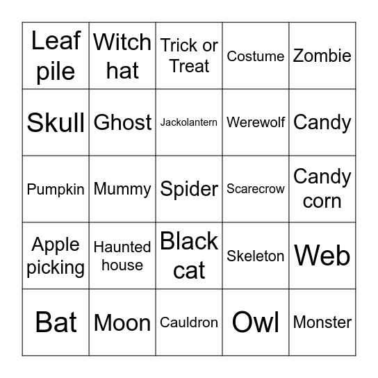 Halloween Bingo Card