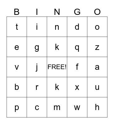 Our Letters Bingo Card