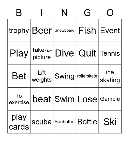Lesson 8: Hobbies Bingo Card