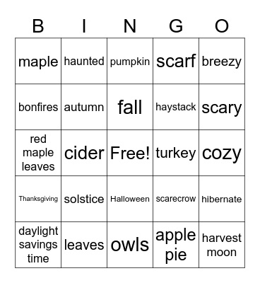 All-OAE Fall Festival Bingo Card