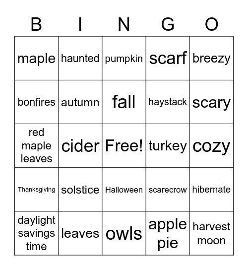 All-OAE Fall Festival Bingo Card