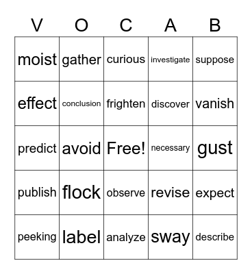 Vocabulary Bingo Card