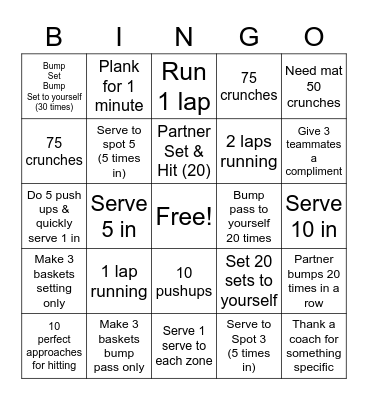 Volleyball Fun Day Bingo Card
