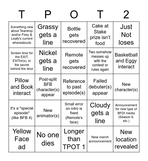 TPOT 2 Bingo Card