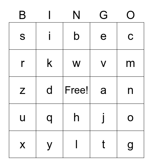 Abc Bingo Card