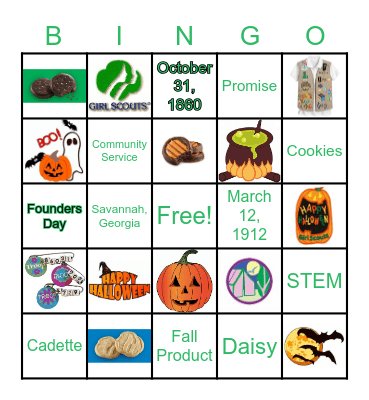 Juliette Gordon Low Halloween Bingo Card