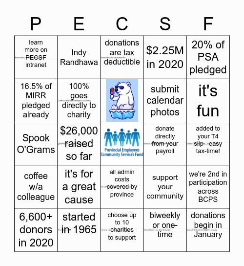 Welcome to PECSF BINGO! Bingo Card