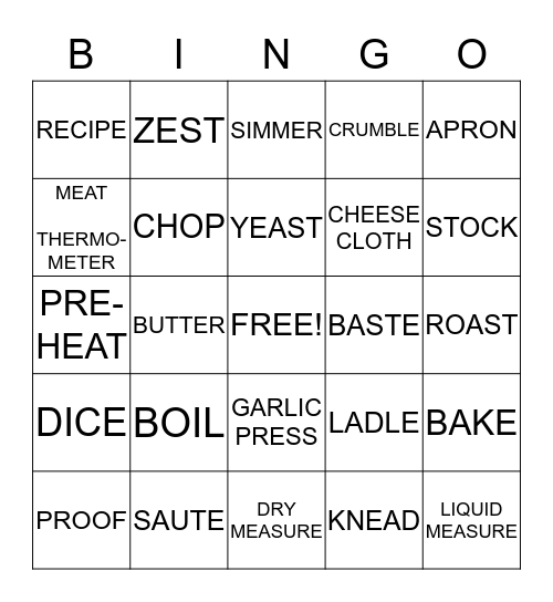 HOME ECONOMICS Bingo Card