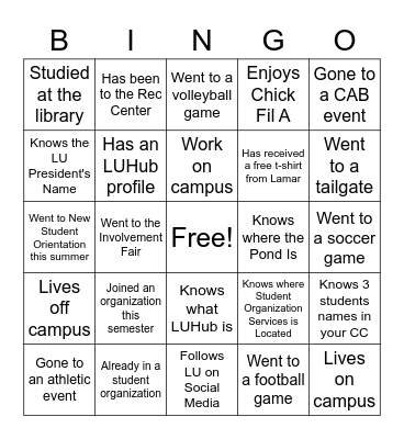 Get Involved! Bingo Card