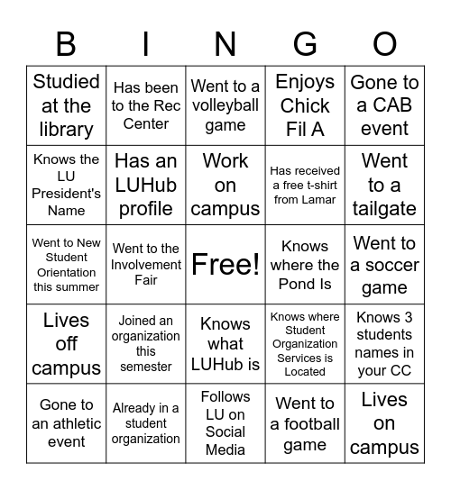 Get Involved! Bingo Card