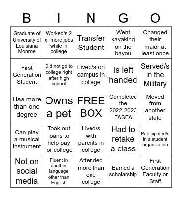 FIRST-GEN BINGO Card
