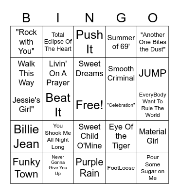 1980's Bingo Card