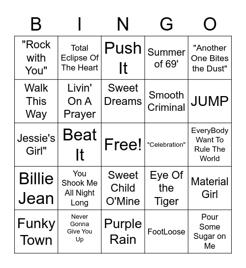 1980's Bingo Card