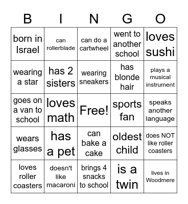 Friendship Bingo Card