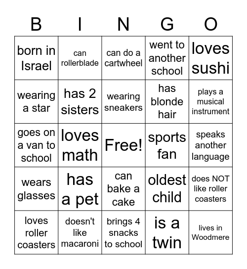 Friendship Bingo Card