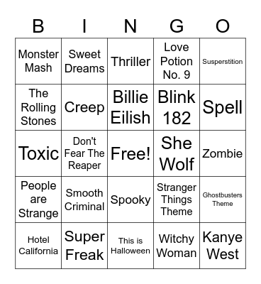 Halloween Playlist Bingo Card