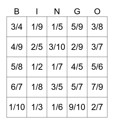 Equivalent Fraction Bingo Card