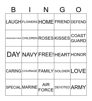 HomeFront Mother's Day BINGO Card