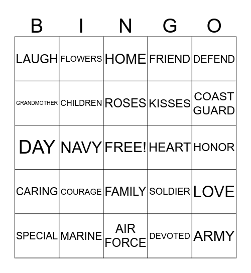 HomeFront Mother's Day BINGO Card