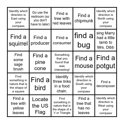 Clear Creek Bingo Card