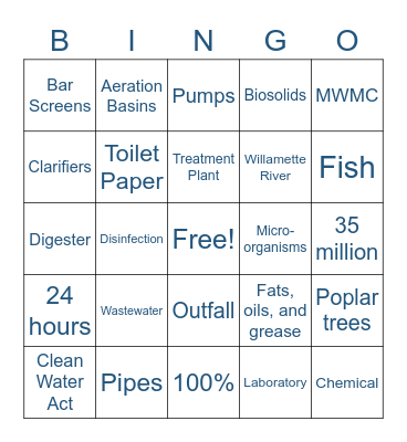 Clean Water University: Wastewater Lesson Bingo Card
