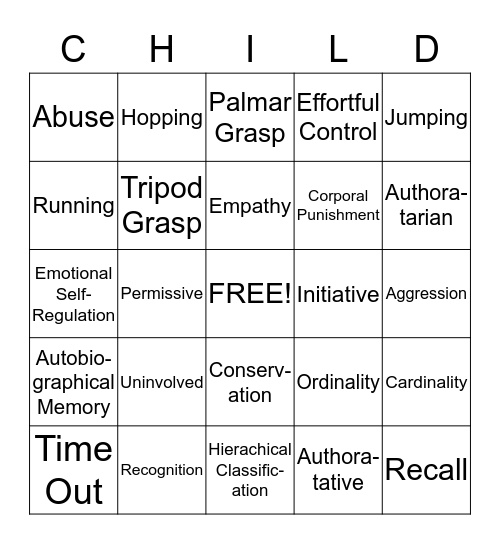 Early Childhood Development Bingo Card