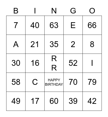 CARRIE'S BINGO CARDS Bingo Card